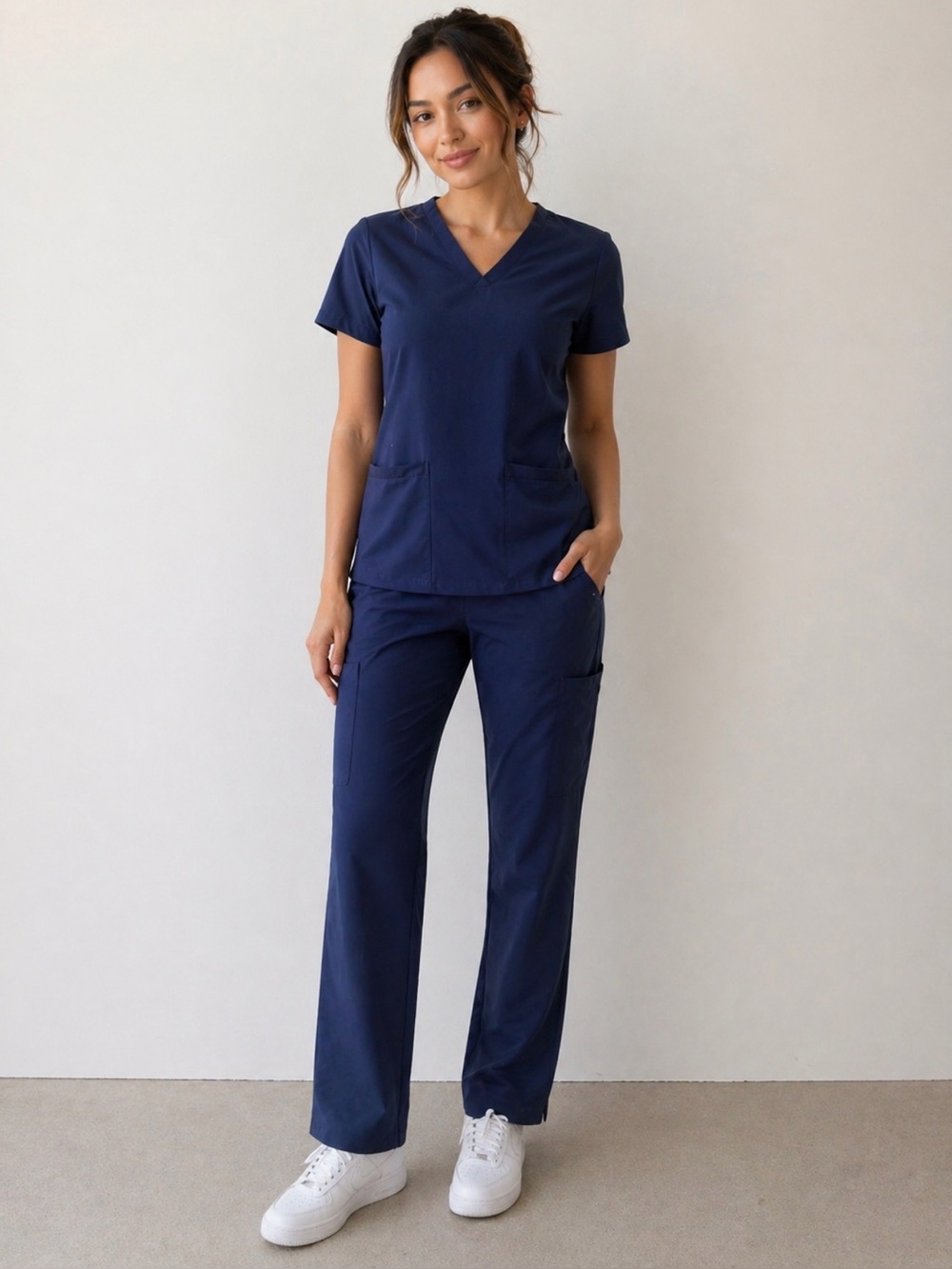 Fabletics Scrub Set XXS Navy Blue Top & Pants Medical Uniform